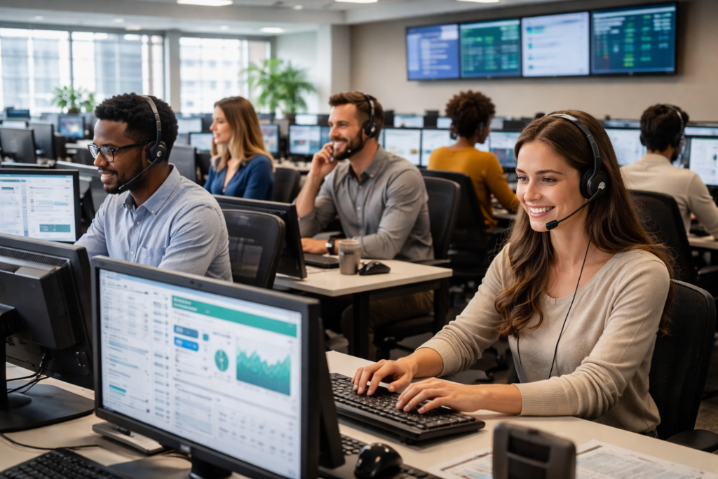 diverse team working in a modern call centre